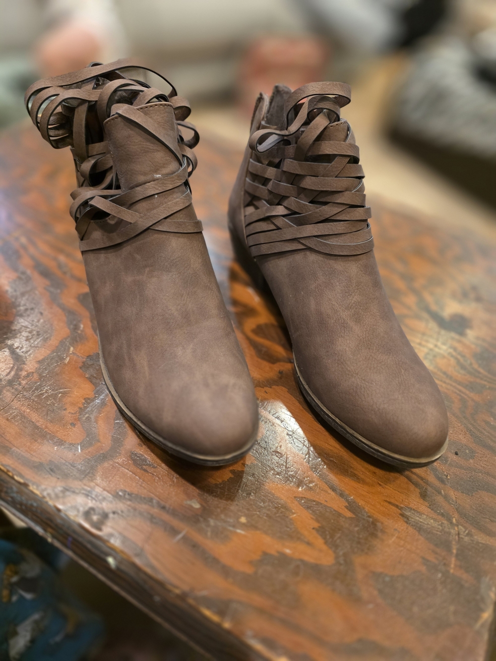 Sugar Brown Wrap-Detail Ankle Booties